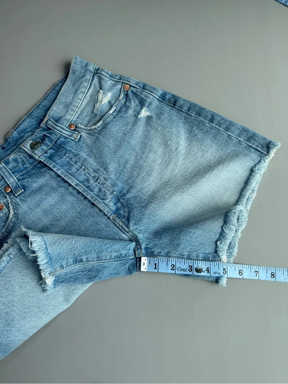 GAP Cheeky Midi Denim Shorts W26 Petite Light Indigo High Rise Cutoff